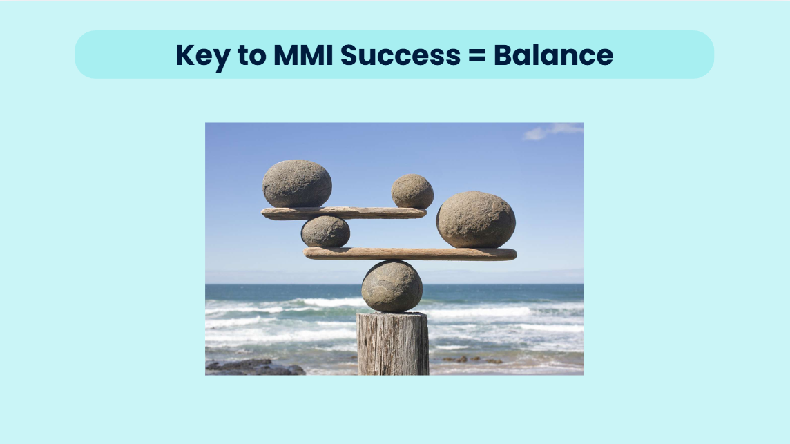 A slide from a Voyager Academy interview lesson on balancing MMI responses
